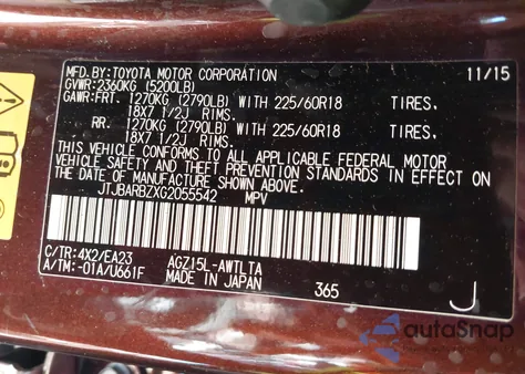 2016 Lexus Nx 200T z USA, uszkodzony, nr VIN JTJBARBZXG2055542